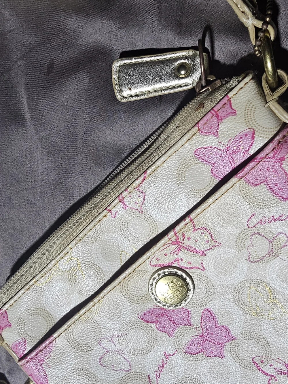 Authentic Coach Beige Butterfly Crossbody Bag with Pink Accents Vintage